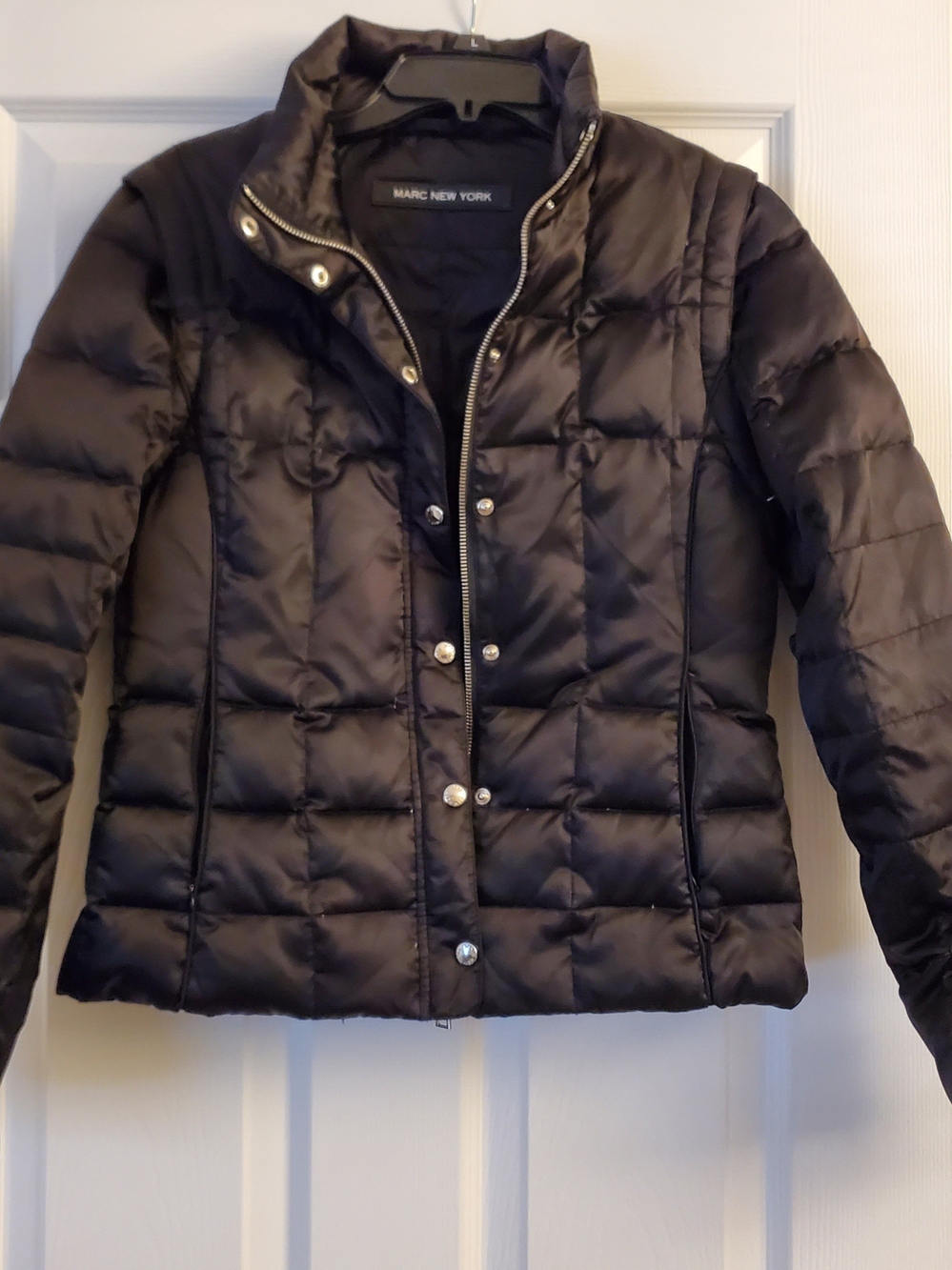 Marc New York Black Puffer Down Jacket Vest 2-in-1 Zip Off Sleeves Size S